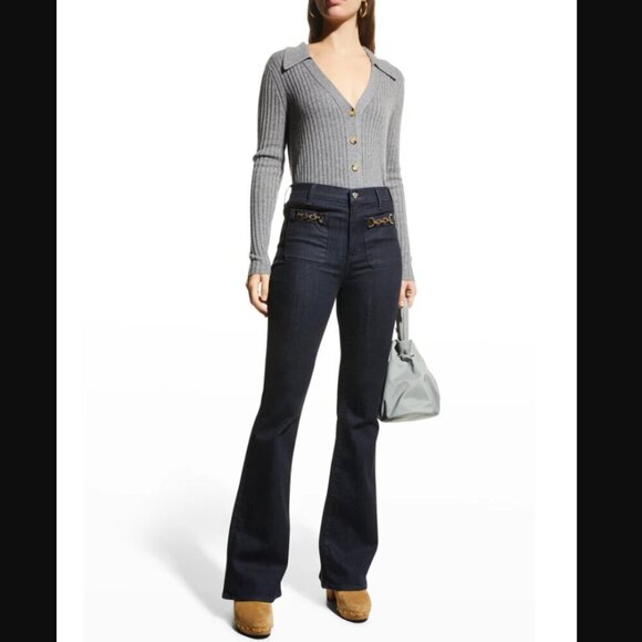 Veronica Beard Florence Flare Jeans with Chains Dark Wash Size 27 - Picture 2 of 15